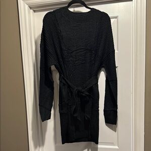 Black Knit Sweater Dress with Belt